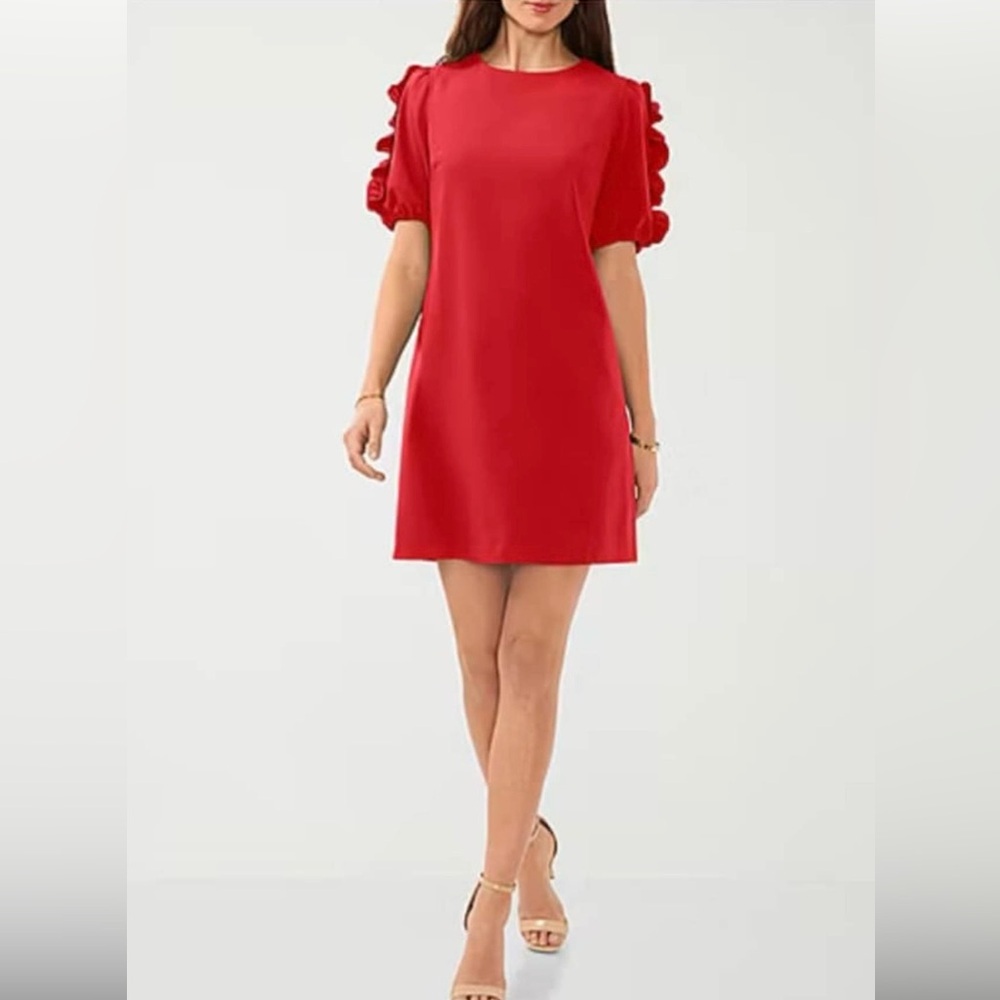 CeCe Vibrant Red Long Sleeve Dress NWT